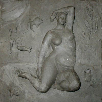 Sculpture relief wall hanging of a beach scene